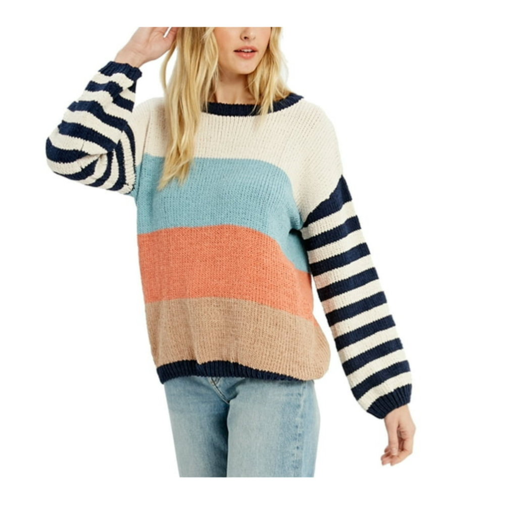 Entro- Striped Color Block Sweater, Navy Combo
